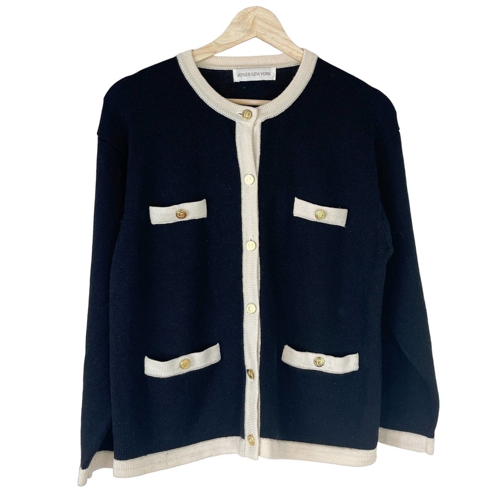 Jones New York Lady Cardigan Contrast Black/Cream Gold